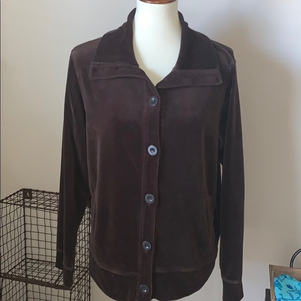 Brown Buttoned Velour Style Jacket Size XL 16 / 18‎